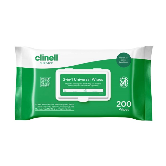 Clinell Universal 2-In-1 Wipes (Flow Wrap) - Large, 20 x 27.5cm