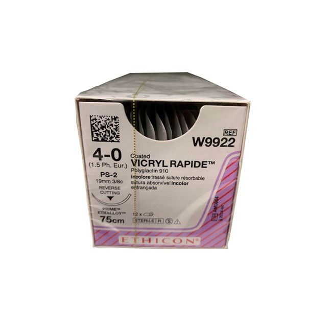 Vicryl Rapide Suture - Braided, Undyed, Absorbable W9922. Length: 75cm, Gauge: 4/0