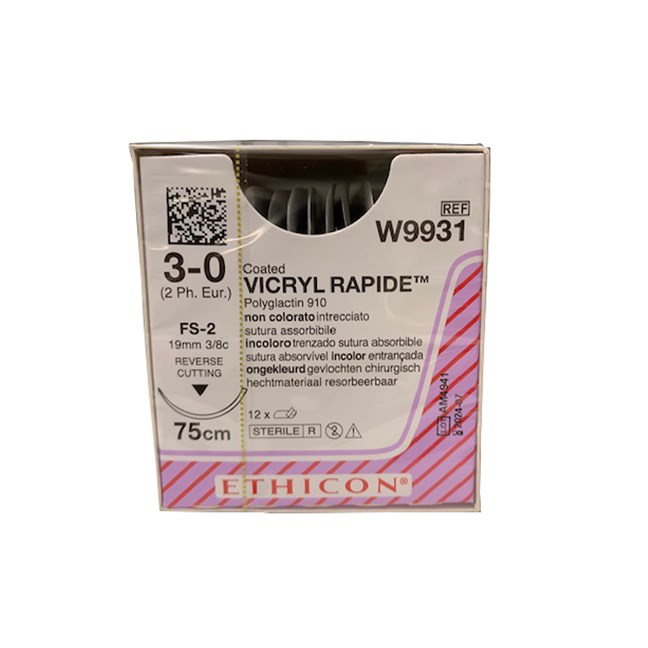 Vicryl Rapide Suture - Braided, Undyed, Absorbable W9931. Length: 75cm, Gauge: 3/0